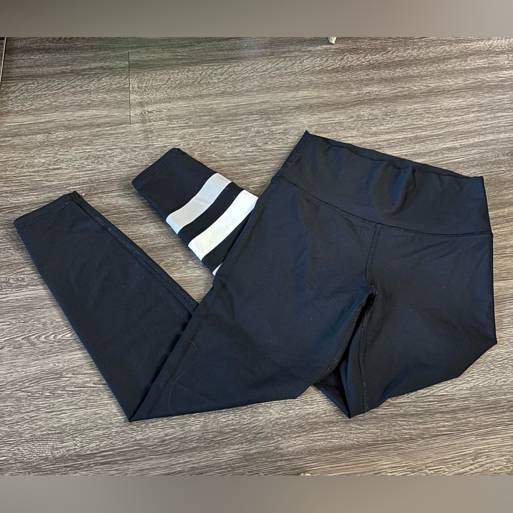 aerie Black Leggings with White Stripe Cuff